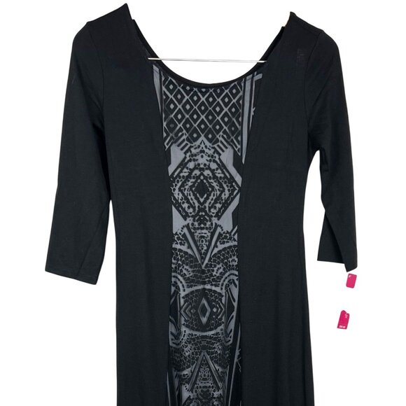 Xhilaration M Goth Grunge Black Maxi Dress Tribal Print Insert 3/4 Sleeves Maxi - Picture 9 of 10